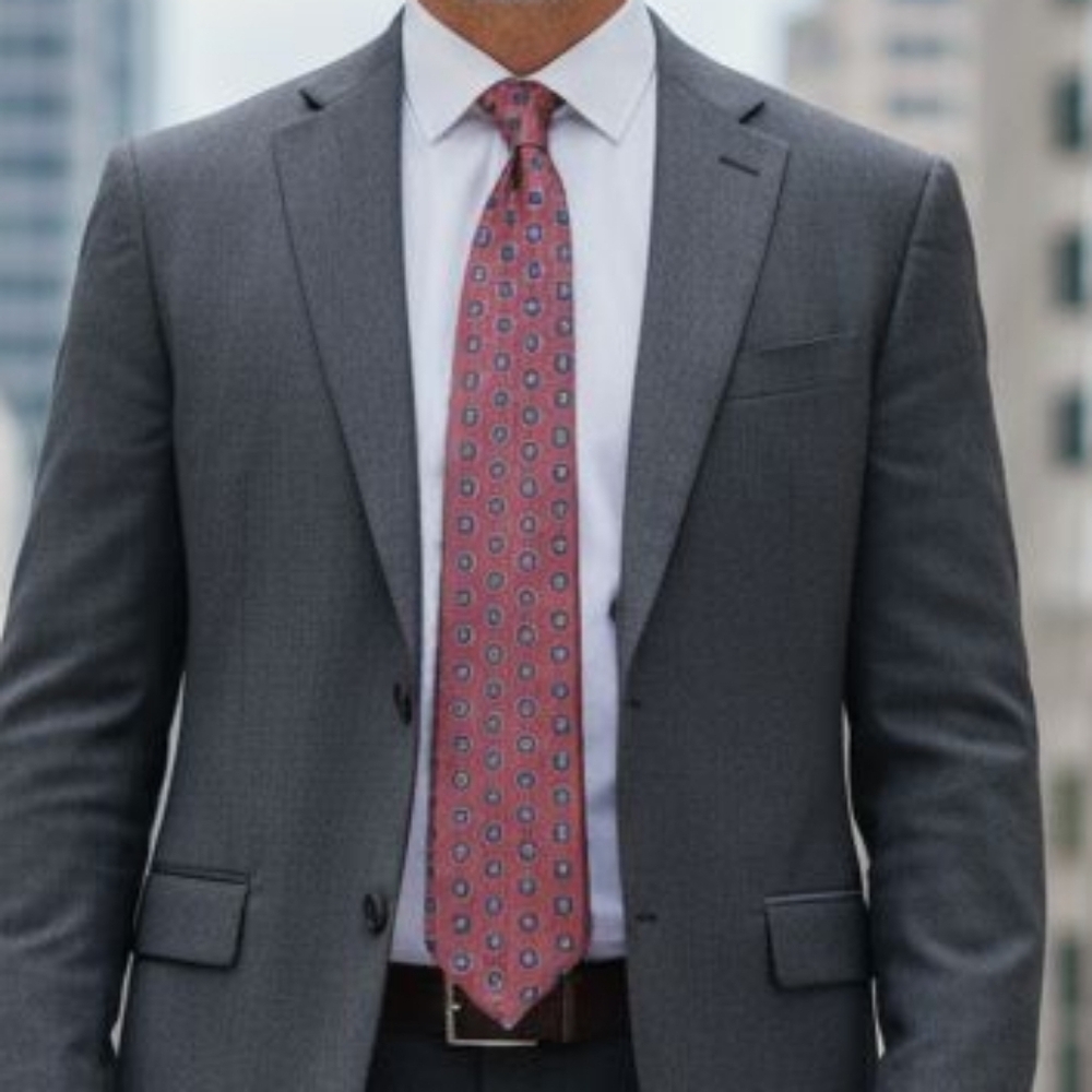Siegel's Clothing Co. - Classic Red & Blue Geometric Silk Tie, Hand Sewn,